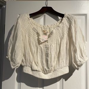 Free People white boho crop blouse.